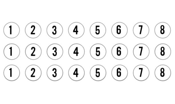 Scalextric car racing numbers, Roundals 1 - 8
